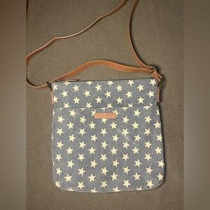 Bella Taylor Star Print Crossbody Bag Denim Blue Canvas Adjustable Strap